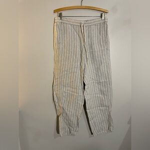 Pure Jill Love Linen Tan and Blue and White Stripes Pants with Tie at Waist